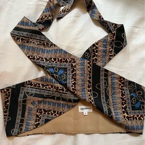 Superdown Alondra Halter wrap crop top in tan and blue leopard multi print